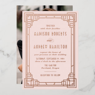 Invitation En Aluminium Mariage moderne Art déco Blush et or Rose
