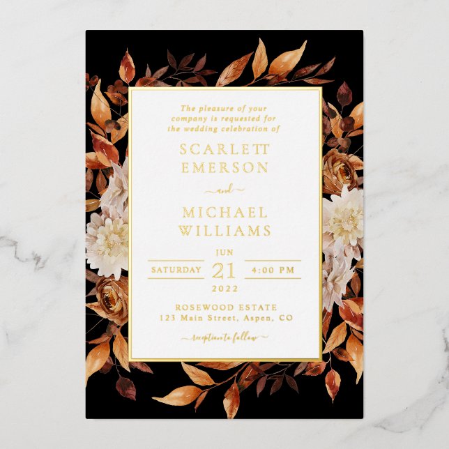 Invitation En Aluminium Mariage moderne Automne (Recto)