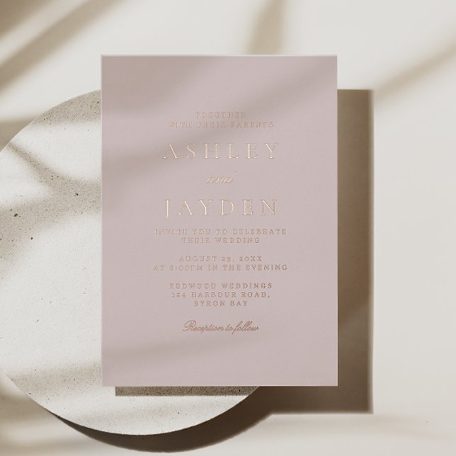 Invitation En Aluminium Mariage Moderne avec Dorure Rose et Blush (Créateur téléchargé)