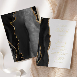 Invitation En Aluminium Mariage moderne Black Gold Agate