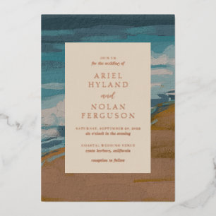 Invitation En Aluminium Mariage Moderne Chic et Abstrait au Bord de la Mer