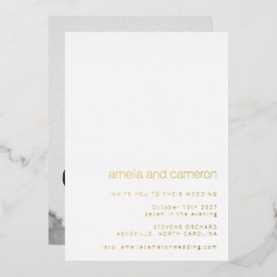 Invitation En Aluminium Mariage Moderne Chic Tout-en-Un Photo Or Blanc
