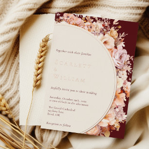 Invitation En Aluminium Mariage Moderne Crème Bourguignon Floral Automnal 