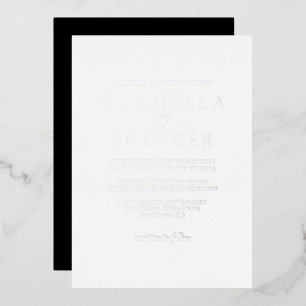 Invitation En Aluminium Mariage moderne élégant noir blanc argent