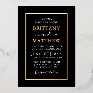 Invitation En Aluminium Mariage Moderne Elégant Noir Blanc Or