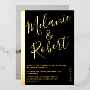 Invitation En Aluminium Mariage moderne en gras photo or strié