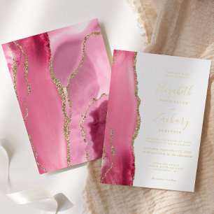 Invitation En Aluminium Mariage Moderne en Or Rose et Agate