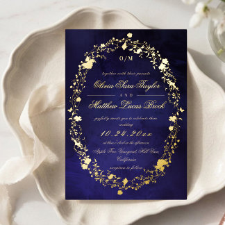 Invitation En Aluminium Mariage Moderne Foncé Floral Or Papier d'Aluminium