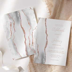 Invitation En Aluminium Mariage Moderne Gris Blanc Rose Or Agate