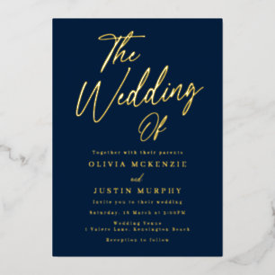 Invitation En Aluminium Mariage moderne Marine & Or Golden