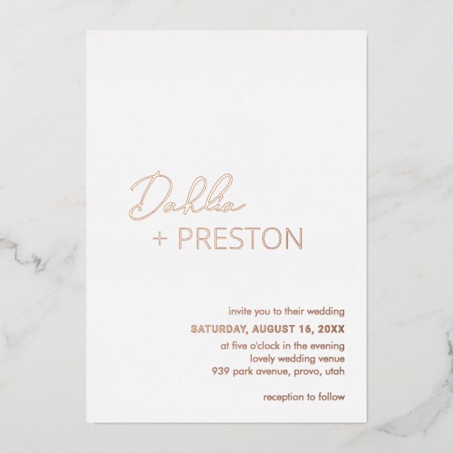 Invitation En Aluminium Mariage moderne minimaliste (Recto)