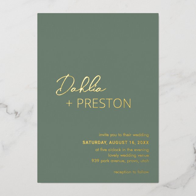 Invitation En Aluminium Mariage moderne minimaliste (Recto)