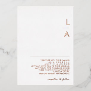 Invitation En Aluminium Mariage Moderne Minimaliste Monogramme Or Rose Rée