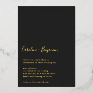 Invitation En Aluminium Mariage Moderne Minimaliste Noir Or