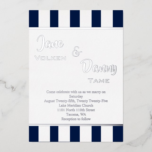 Invitation En Aluminium Mariage moderne noir et blanc avec (Recto)