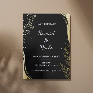 Invitation En Aluminium Mariage moderne Noir & Or Enregistrer la date
