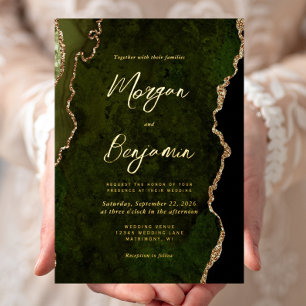 Invitation En Aluminium Mariage moderne Olive Green Script