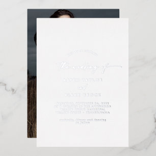 Invitation En Aluminium Mariage Moderne Photo Écriture Argentée Feuille