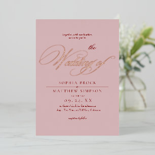 Invitation En Aluminium Mariage Moderne Romantique Rose Gold Rose + Rouge