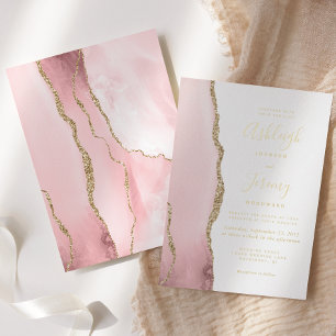 Invitation En Aluminium Mariage Moderne Rose Pâle Agate Or