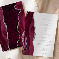 Mariage Moderne Rouge Bourgogne Agate Argent