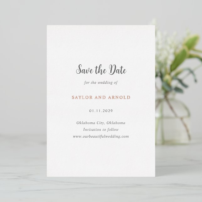 Invitation En Aluminium Mariage moderne Saylor Enregistrer la date (Debout devant)