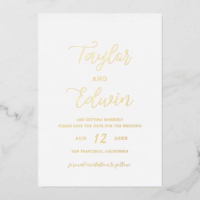 Invitation En Aluminium Mariage Moderne Simple Enregistrer La Date Or (Recto)