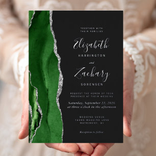 Invitation En Aluminium Mariage Moderne Sombre Vert Chasseur Agate Argent