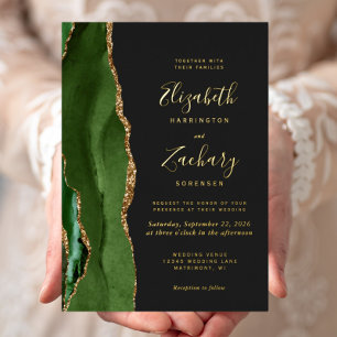 Invitation En Aluminium Mariage Moderne Vert Chasseur Agate Or Foncé