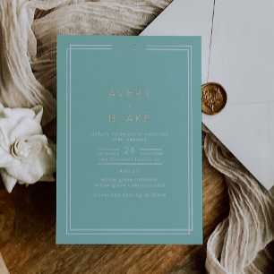 Invitation En Aluminium Mariage moderne vert menthe et feuille d'or rose A
