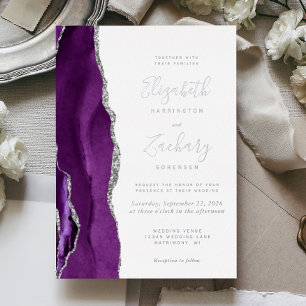 Invitation En Aluminium Mariage Moderne Violet Argent Agate