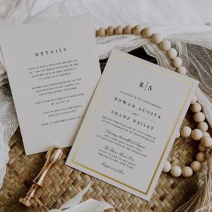 Invitation En Aluminium Mariage Monogramme Classique Noir & Bordure Ecru