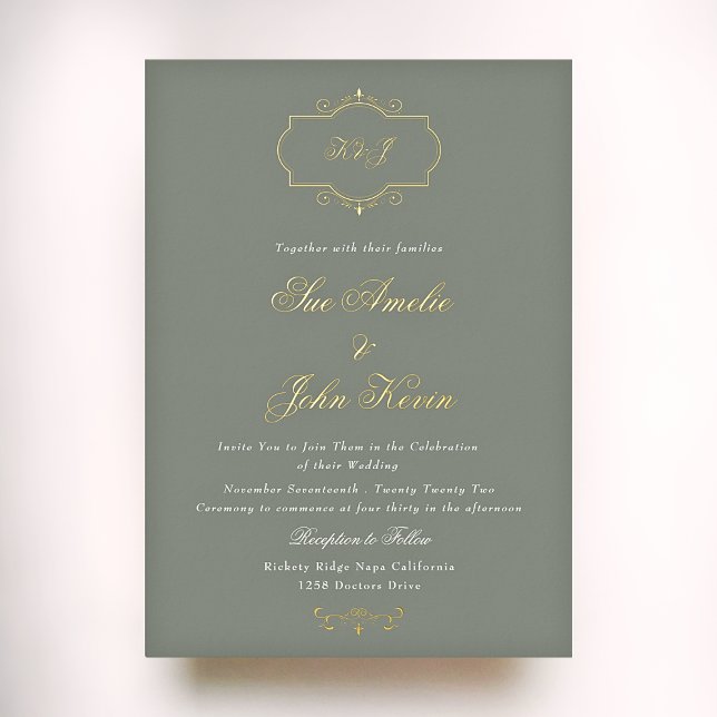 Invitation En Aluminium mariage monogramme classique vert sauge (Créateur téléchargé)
