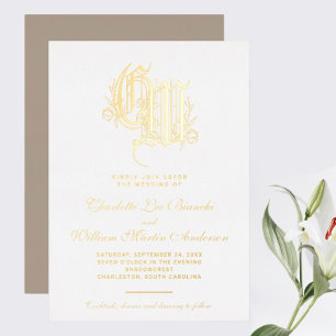 Invitation En Aluminium Mariage Monogramme doré vintage