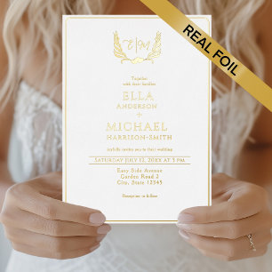 Invitation En Aluminium Mariage Monogramme Feuillage Cœur Romantique