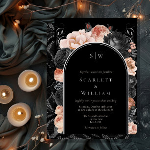 Invitation En Aluminium Mariage monogramme gothique vintage noir arch FOIL