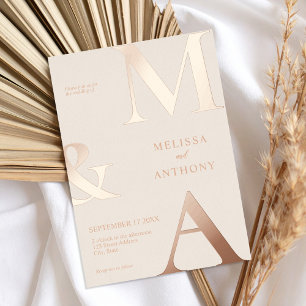 Invitation En Aluminium Mariage Monogramme Moderne Minimaliste Beige Or Ro