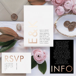 Invitation En Aluminium Mariage MONogramme  RÉEL OR ROSE