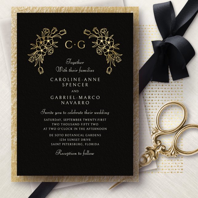 Invitation En Aluminium Mariage Monogramme Tulipes Florales (Créateur téléchargé)