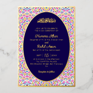 Invitation En Aluminium Mariage Musulman Classique Royal Bleu Accents Doré