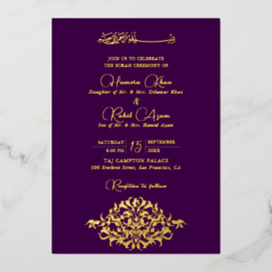 Invitation En Aluminium Mariage Musulman Floral Paisley Or Purp Or