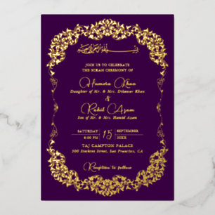 Invitation En Aluminium Mariage Musulman Floral Paisley Or Purple Gold Art