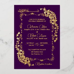 Invitation En Aluminium Mariage Musulman Floral Paisley Or Purpure Artisti