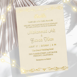 Invitation En Aluminium Mariage musulman islamique crème et or élégant