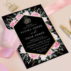 Invitation En Aluminium Mariage musulman islamique floral rose or élégant