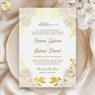 Invitation En Aluminium Mariage musulman islamique paillettes or floral iv