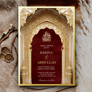 Invitation En Aluminium Mariage Musulman Islamique Royal Arc Marron Rouge