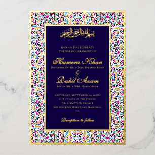 Invitation En Aluminium Mariage Musulman Motif Floral Ivoire Sarcelle Bleu