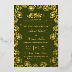 Invitation En Aluminium Mariage Musulman Royal Henna Floral Feuille d'Or