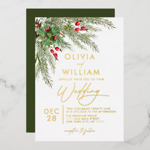 Invitation En Aluminium Mariage Noël de verdure hivernale rustique